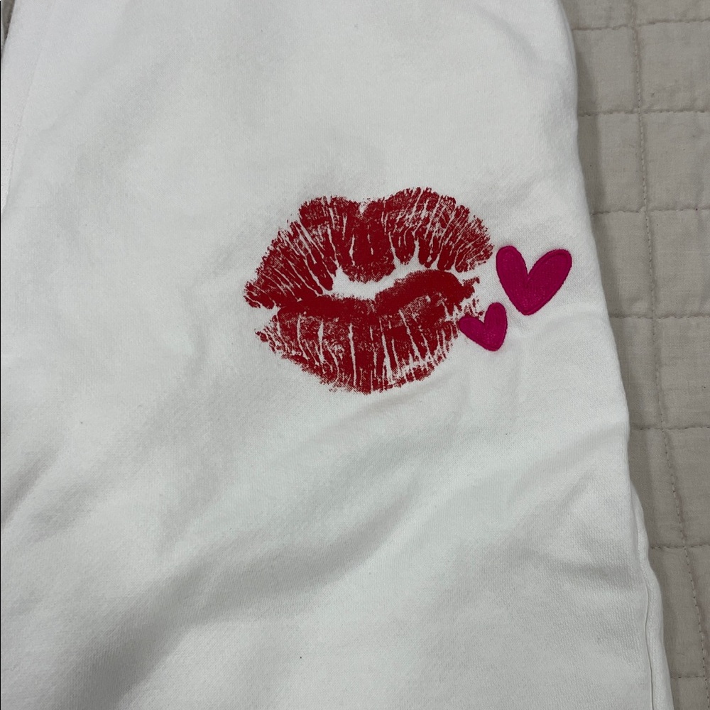 White Joggers with Red Lip Print - Picture 3 of 7